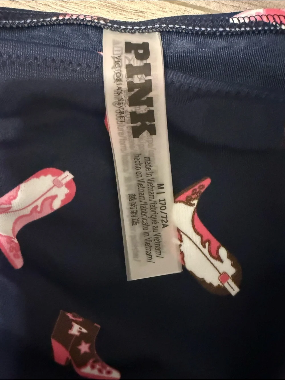 PINK Victoria's Secret Navy Bandeau Bikini with Pink Novelty Print